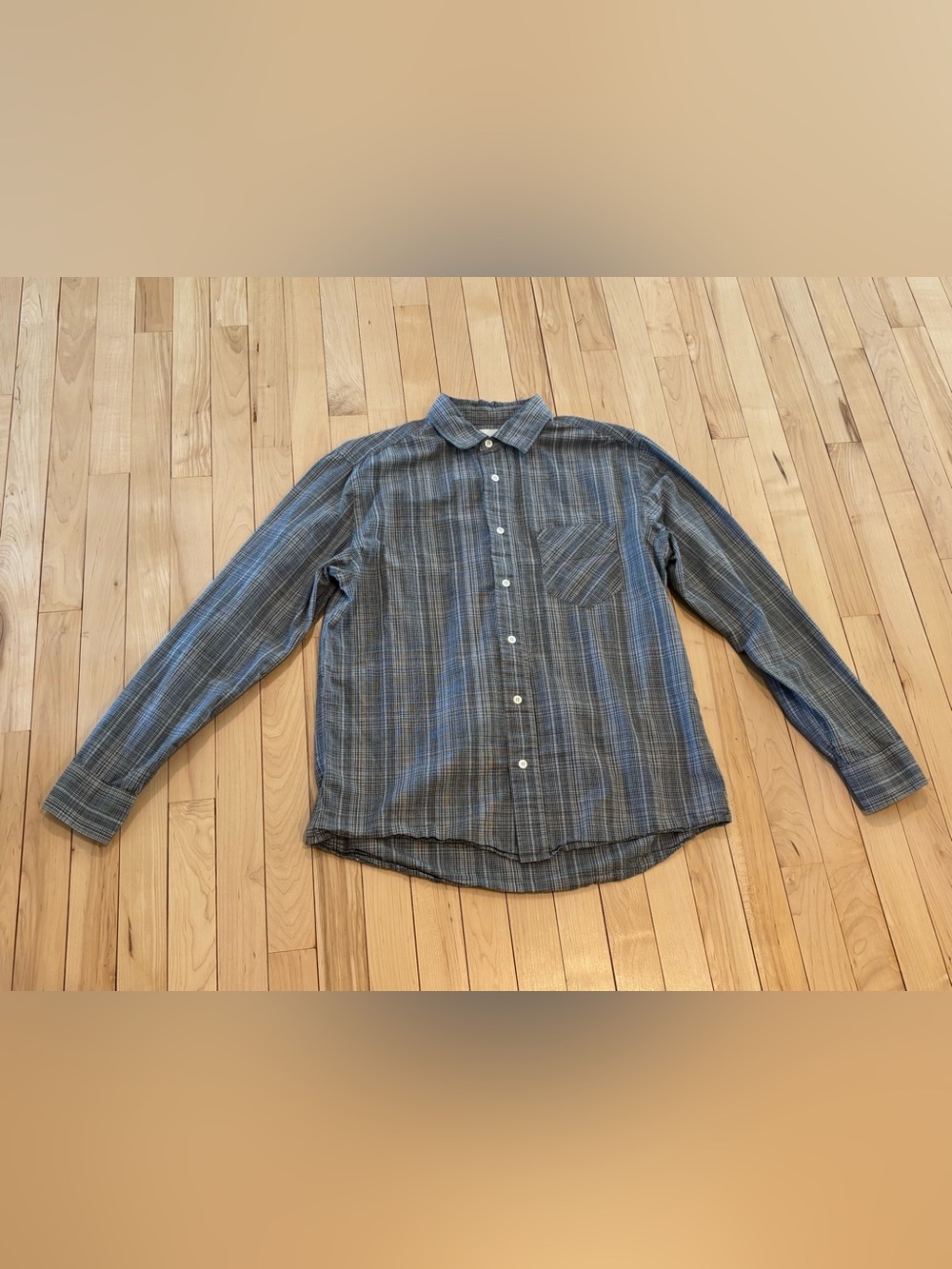 Billy Reid John T Standard Fit Melange Plaid Button-Up Shirt Black Blue Medium